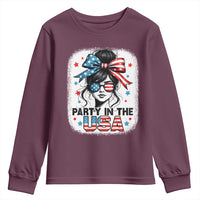 Party In USA Girls 4th of July Youth Sweatshirt Messy Bun USA - Wonder Print Shop