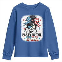 Party In USA Girls 4th of July Youth Sweatshirt Messy Bun USA - Wonder Print Shop