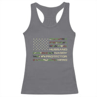 Husband Daddy Protector Hero Racerback Tank Top Camo American Flag Fathers Day Gifts For Husband Hubby Dad