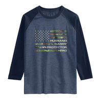 Husband Daddy Protector Hero Raglan Shirt Camo American Flag Fathers Day Gifts For Husband Hubby Dad