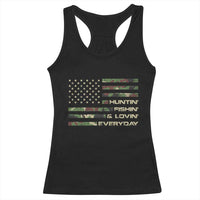 Hunting Fishing Loving Racerback Tank Top Hunter Fisher Camo American Flag