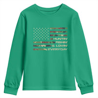 Hunting Fishing Loving Youth Sweatshirt Hunter Fisher Camo American Flag