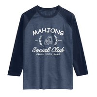 Funny Mahjong Social Club Raglan Shirt Craks Dots Bams Mahjong Player Game Lovers