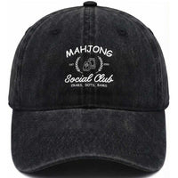 Funny Mahjong Social Club Washed Cotton Baseball Cap Craks Dots Bams Mahjong Player Game Lovers