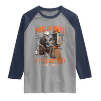 Electrician Lineman Skeleton Graphic Raglan Shirt Pullin Wire Til I Retire