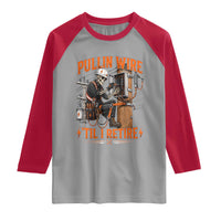 Electrician Lineman Skeleton Graphic Raglan Shirt Pullin Wire Til I Retire