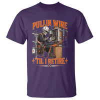 Electrician Lineman Skeleton Graphic T Shirt Pullin Wire Til I Retire