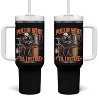 Electrician Lineman Skeleton Graphic Tumbler With Handle Pullin Wire Til I Retire