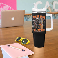 Electrician Lineman Skeleton Graphic Tumbler With Handle Pullin Wire Til I Retire