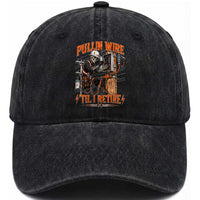 Electrician Lineman Skeleton Graphic Washed Cotton Baseball Cap Pullin Wire Til I Retire