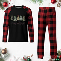 Merry and Bright Trees Plaid Pajama Set Womans Holiday Coquette Tree Bow - Wonder Print Shop