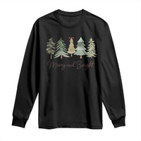 Merry and Bright Trees Long Sleeve Shirt Womans Holiday Coquette Tree Bow