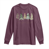 Merry and Bright Trees Long Sleeve Shirt Womans Holiday Coquette Tree Bow