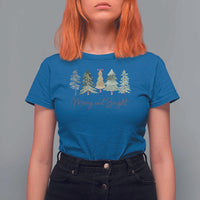 Merry and Bright Trees T Shirt For Women Womans Holiday Coquette Tree Bow - Wonder Print Shop