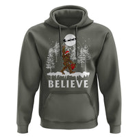 Bigfoot Christmas Tree Lights Hoodie Believe Rock On Sasquatch Santa Hat