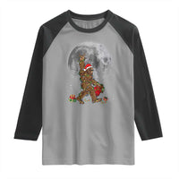 Bigfoot Christmas Tree Lights Raglan Shirt Believe Bigfoot Santa Hat Sasquatch Loves Rock On