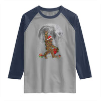 Bigfoot Christmas Tree Lights Raglan Shirt Believe Bigfoot Santa Hat Sasquatch Loves Rock On