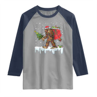 Bigfoot Christmas Tree Lights Raglan Shirt Believe Xmas Sasquatch Lovers Funny