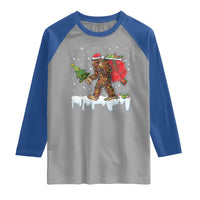 Bigfoot Christmas Tree Lights Raglan Shirt Believe Xmas Sasquatch Lovers Funny