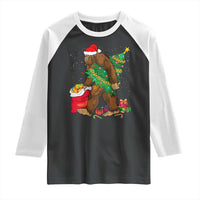 Bigfoot Christmas Raglan Shirt Believe Sasquatch Lovers Xmas Tree Lights