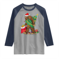 Bigfoot Christmas Raglan Shirt Believe Sasquatch Lovers Xmas Tree Lights