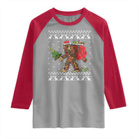 Funny Bigfoot Christmas Raglan Shirt Believe Bigfoot Santa Hat Sasquatch Loves Rock On