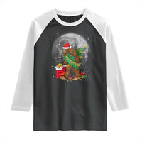 Bigfoot Christmas  Tree Lights Raglan Shirt Believe Xmas Sasquatch Lovers Ugly Gift