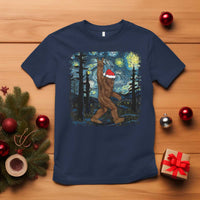 Christmas Bigfoot Starry Night T Shirt Sasquatch Santa Hat Sasquatch Van Gogh Sky Painting Art - Wonder Print Shop