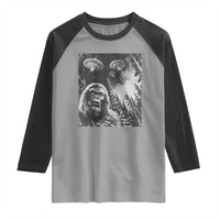 Funny Graphic Bigfoot Selfie with UFOs Weird Raglan Shirt