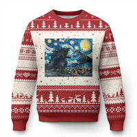 Godzilla Versus Moo Deng Ugly Christmas Sweater Vintage Van Gogh Starry Night - Wonder Print Shop