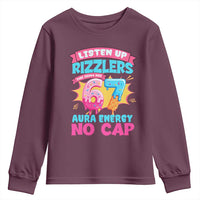 Listen Up Rizzlers This Sigma Has 67 Aura Energy Six Seven Youth Sweatshirt Baseball Drip Number 67 - Wonder Print Shop