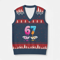 Funny 67 Six Seven Ice Cream Drip V-Neck Knit Sweater Vest Cool Meme 6 7 Funny Number Couple Matching Costume - Wonder Print Shop