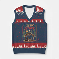 Vintage Nativity Scene V-Neck Knit Sweater Vest Christian Xmas True Story Jesus Birth - Wonder Print Shop