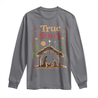Vintage Nativity Scene Long Sleeve Shirt Christian Christmas True Story Jesus Birth - Wonder Print Shop