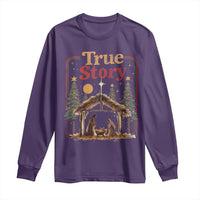 Vintage Nativity Scene Long Sleeve Shirt Christian Christmas True Story Jesus Birth - Wonder Print Shop