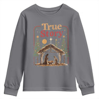 Vintage Nativity Scene Youth Sweatshirt Christian Christmas True Story Jesus Birth - Wonder Print Shop