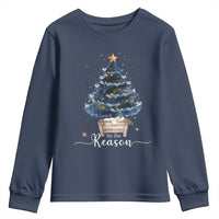 Nativity Scene Youth Sweatshirt Jesus Reason Tis The Season Christian Christmas Tree - Wonder Print Shop