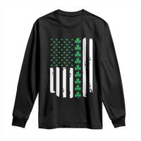Vintage St. Patricks Day American Flag Shamrocks Long Sleeve Shirt