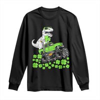 Lucky St Patricks Day Toddler Boys Long Sleeve Shirt T Rex Dino Riding Monster Truck Shamrock