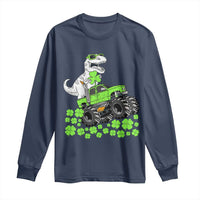 Lucky St Patricks Day Toddler Boys Long Sleeve Shirt T Rex Dino Riding Monster Truck Shamrock