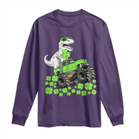 Lucky St Patricks Day Toddler Boys Long Sleeve Shirt T Rex Dino Riding Monster Truck Shamrock