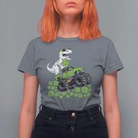 Lucky St Patricks Day Toddler Boys T Shirt For Women T Rex Dino Riding Monster Truck Shamrock