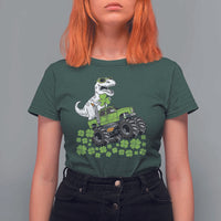 Lucky St Patricks Day Toddler Boys T Shirt For Women T Rex Dino Riding Monster Truck Shamrock