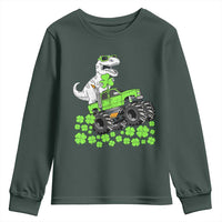 Lucky St Patricks Day Toddler Boys Youth Sweatshirt T Rex Dino Riding Monster Truck Shamrock