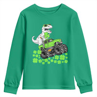 Lucky St Patricks Day Toddler Boys Youth Sweatshirt T Rex Dino Riding Monster Truck Shamrock
