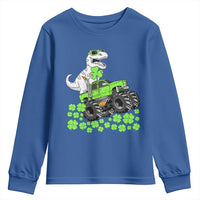 Lucky St Patricks Day Toddler Boys Youth Sweatshirt T Rex Dino Riding Monster Truck Shamrock