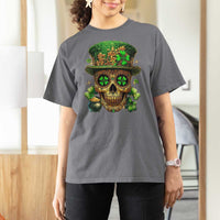Sugar Skull St Patrick Day T Shirt For Women De Los Muertos Lucky Shamrock