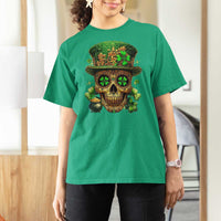 Sugar Skull St Patrick Day T Shirt For Women De Los Muertos Lucky Shamrock