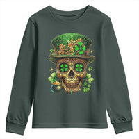 Sugar Skull St Patrick Day Youth Sweatshirt De Los Muertos Lucky Shamrock
