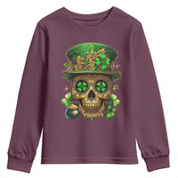 Sugar Skull St Patrick Day Youth Sweatshirt De Los Muertos Lucky Shamrock